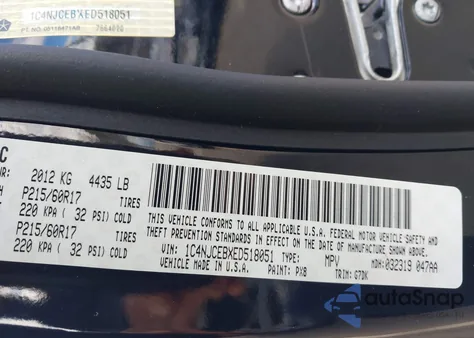 2014 Jeep Compass Latitude z USA, uszkodzony, nr VIN 1C4NJCEBXED518051